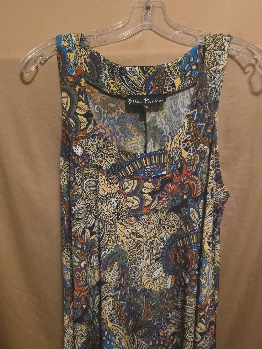Ellen Parker Multicolor Paisley Sleeveless Dress XL